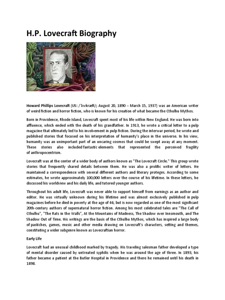 H.P. Lovecraft Biography | PDF | H. P. Lovecraft | Cthulhu Mythos