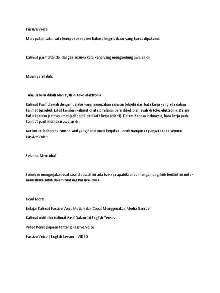 Soal Passive Voice Esay  PDF