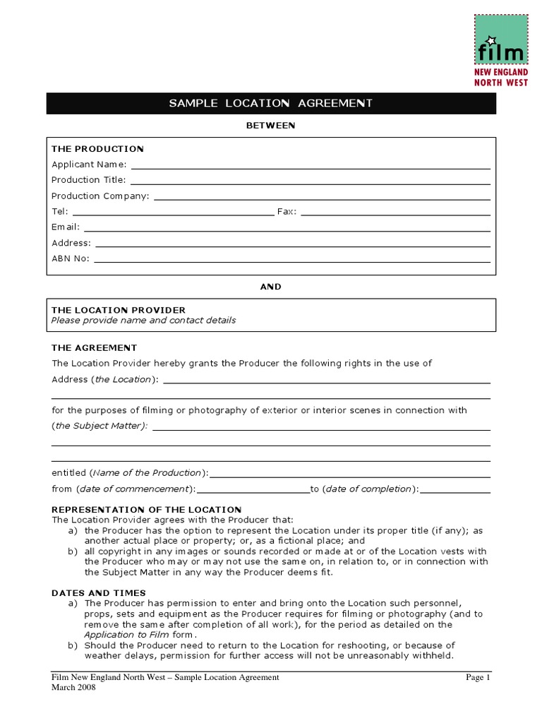 Film Location Agreement Sample PDF PDF Indemnity Liability Insurance
