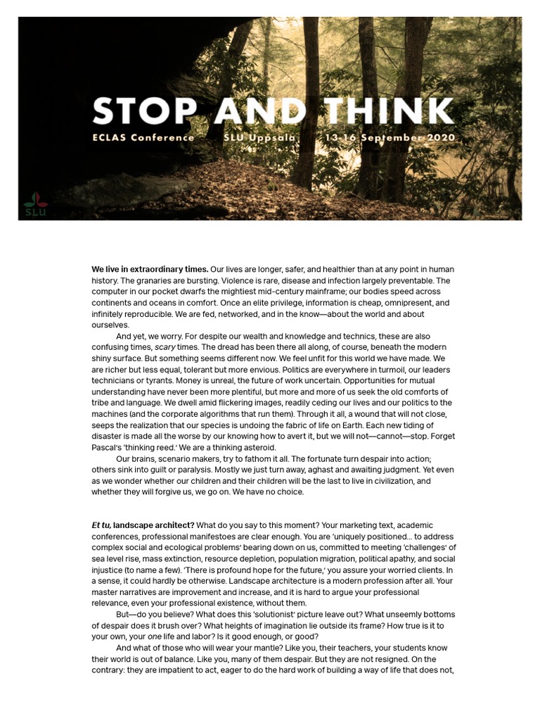 Landscape Architecture: Stop and Think | PDF | Value (Ethics ...