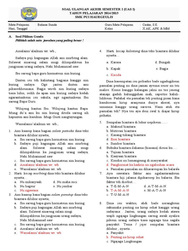 Soal Bahasa Sunda Uas Smt 1 2016