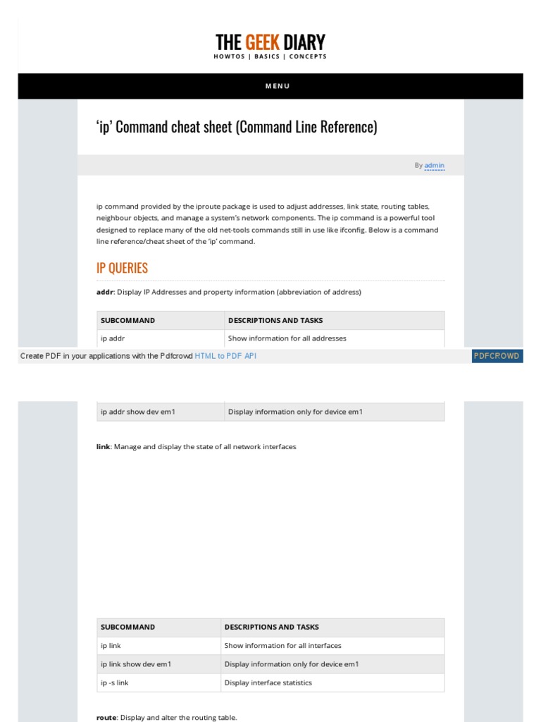 Ip' Command Cheat Sheet (Command Line Reference) PDF | PDF | Internet ...