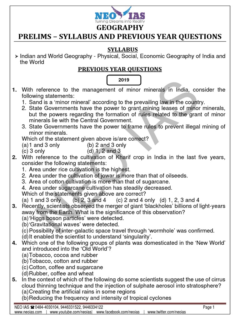Geography Prelims 2011-19 Questions | PDF | Reducing Emissions From ...