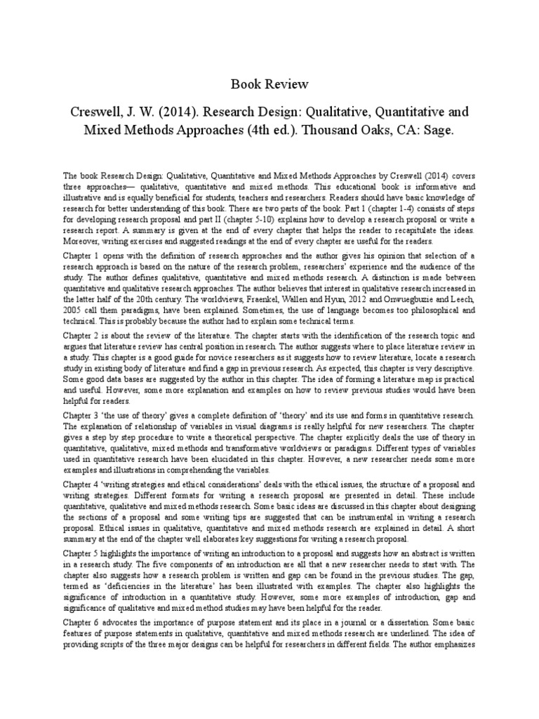 Book Review Creswell, J. W. (2014) Research Design Qualitative