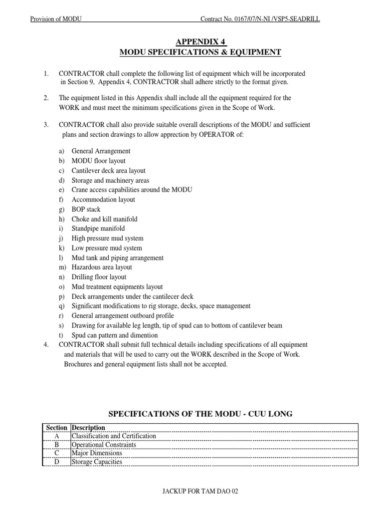 MODU Specifications for TAM DAO 02 | PDF | Pump | Horsepower