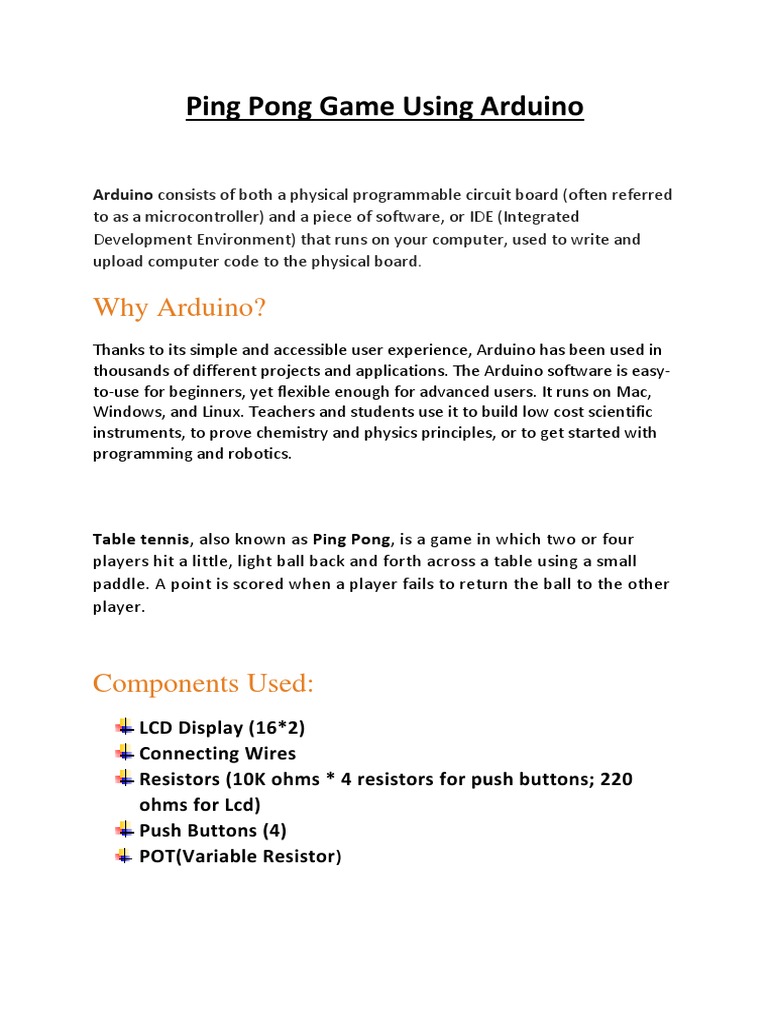 Ping Pong Game Using Arduino PDF Arduino Integrated Development