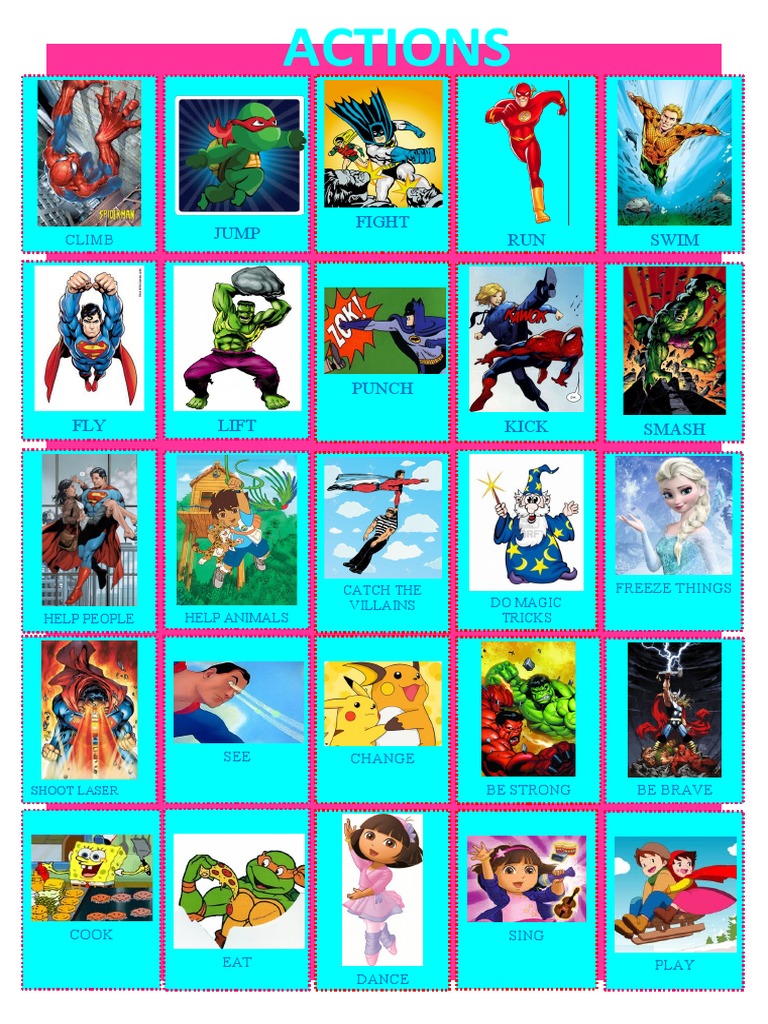 Superheroes and Cartoons Actions Poster | PDF