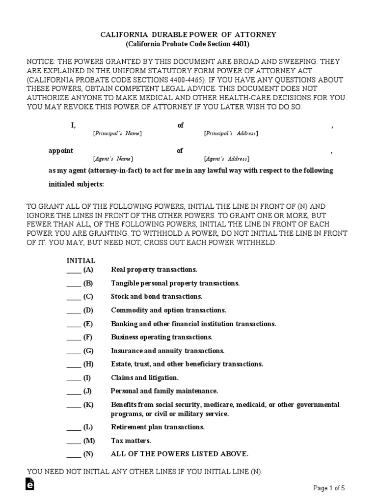 Ca durable power of attorney form | pdf | power of attorney | law of agency