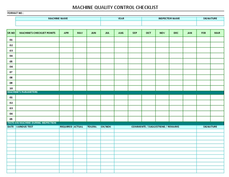 Machine Quality Control Checklist | PDF | Technology & Engineering