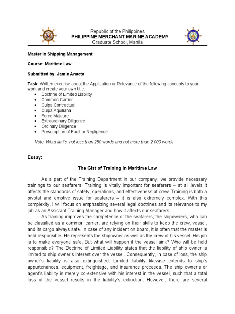 Maritime Law Assignment PDF Admiralty Law Sailor