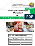 Activity Performance Worksheet: Technology and Livelihood Education