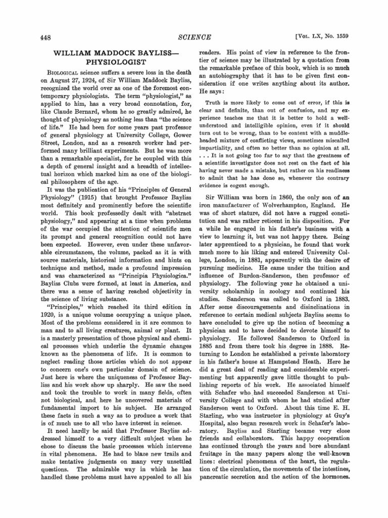 William Maddock BaylissPhysiologist Science PDF Hardness Science