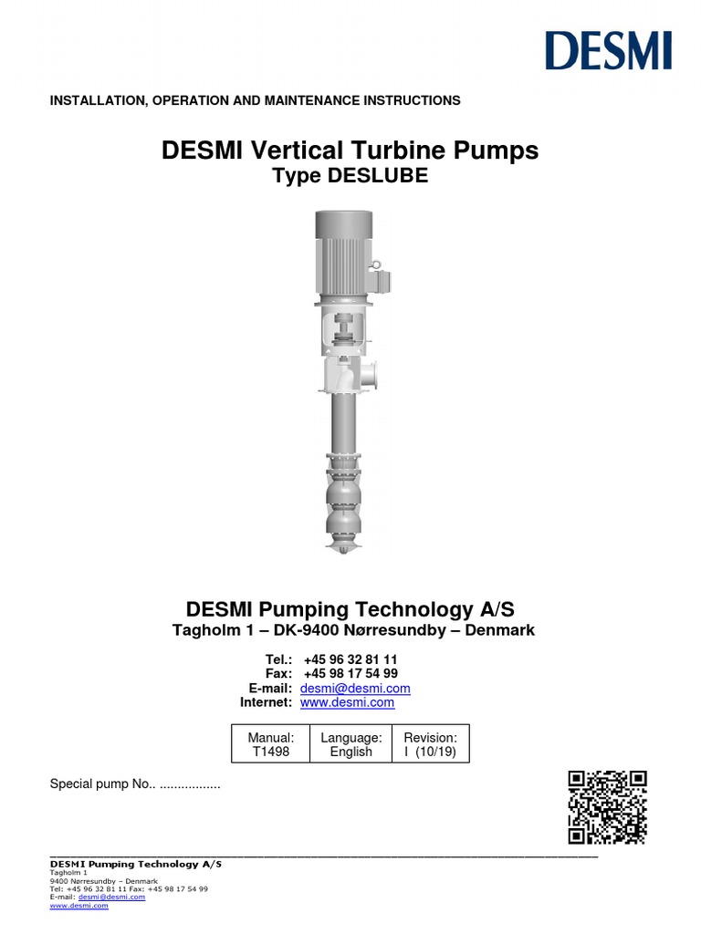 DESMI Vertical Turbine Pumps | PDF | Bearing (Mechanical) | Pump
