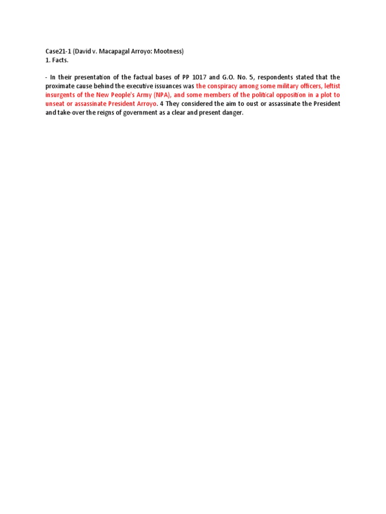 David v macapagal arroyo notes pdf mootness constitutionality