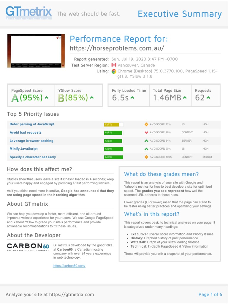 GTmetrix Performance Report Summary | PDF | Web Technology | Software ...