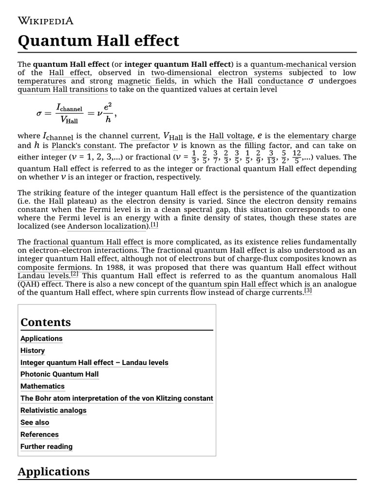 Quantum Hall Effect - Wikipedia | PDF | Condensed Matter Physics ...
