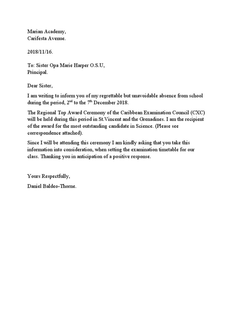 Exam Csec Excuse Letter | PDF