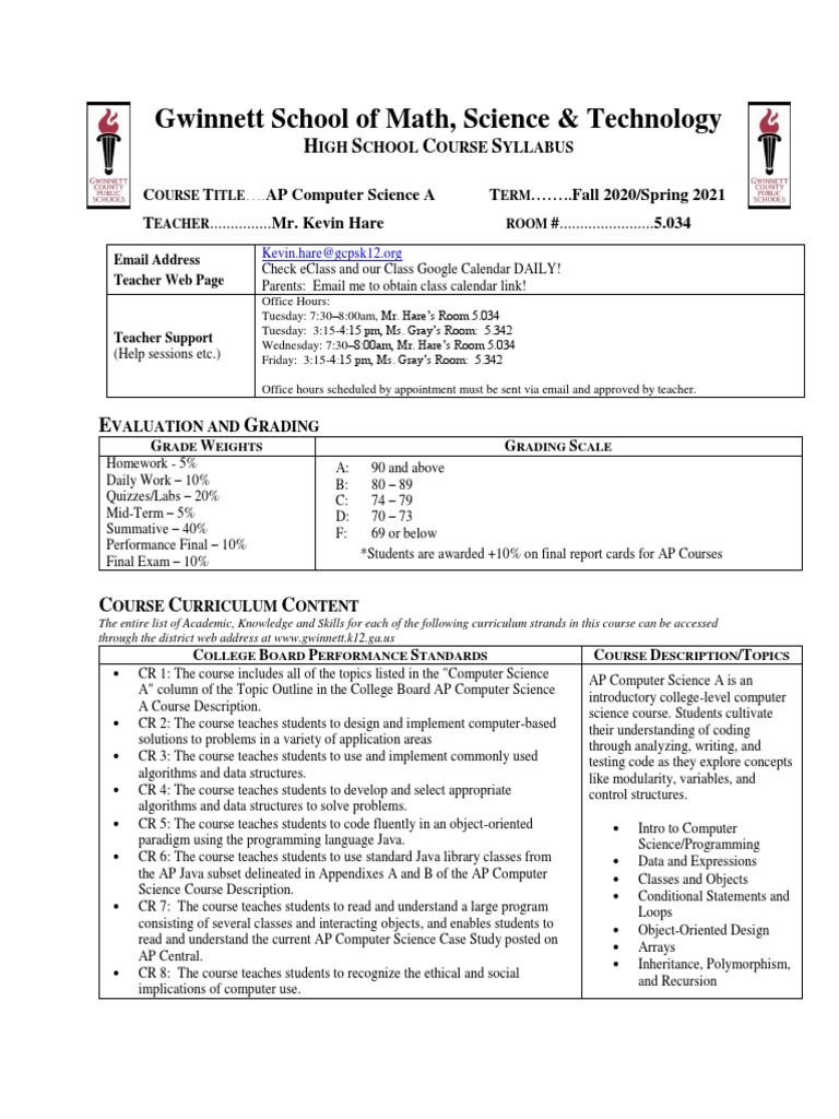 APCSA Syllabus (Hare) PDF | PDF | Object (Computer Science) | Class ...