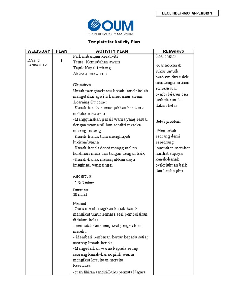 04.09.2019 Lesson Plan Aktiviti 1 | PDF
