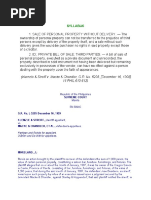Kuenzle & Streiff vs. Macke & Chandler, G.R. No. 5295, 16 Dec 1909