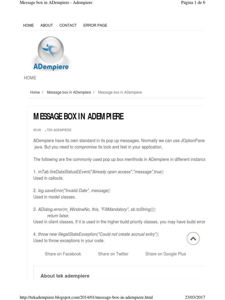 Message Box in Adempiere: Home About Contact Error Page | PDF | Postgre ...