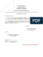 Certification: Barangay San Pedro Office of The Punong Barangay