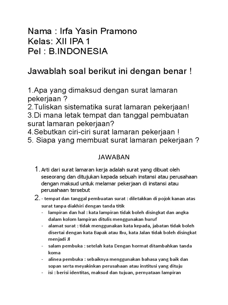 21 Sebutkan Sistematika Surat Lamaran Pekerjaan