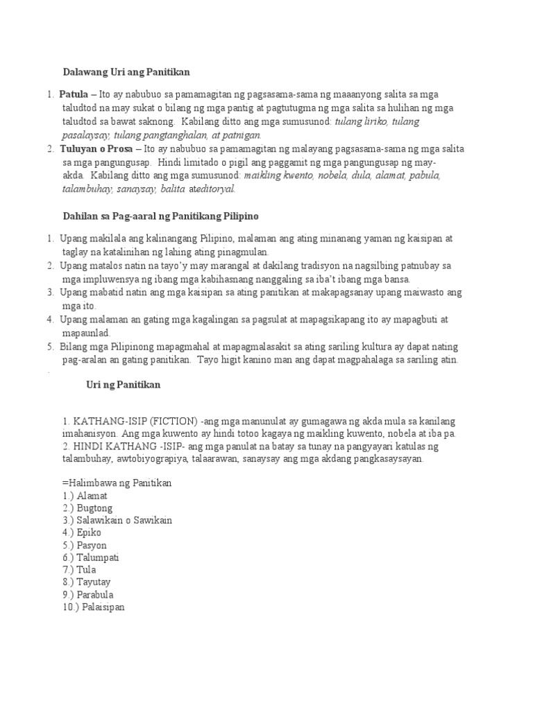 Dalawang Uri Ang Panitikan Pdf