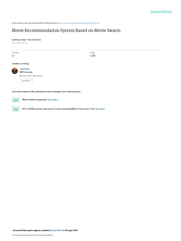 Movie Recommendation System Based On Mov | PDF | Information Retrieval ...