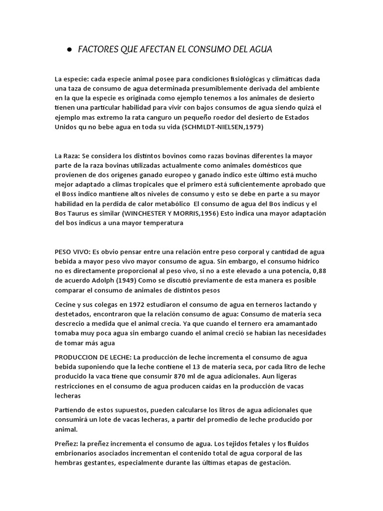 Factores que Influyen en el Consumo de Agua | PDF | Vacas | Leche