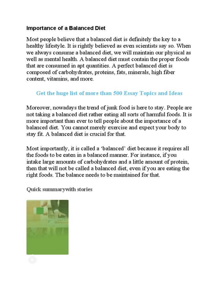 Importance of a Balanced Diet | PDF | Healthy Diet | Diet (Nutrition)