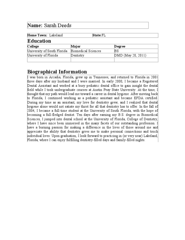 Short Bio | PDF | Self-Improvement | Wellness