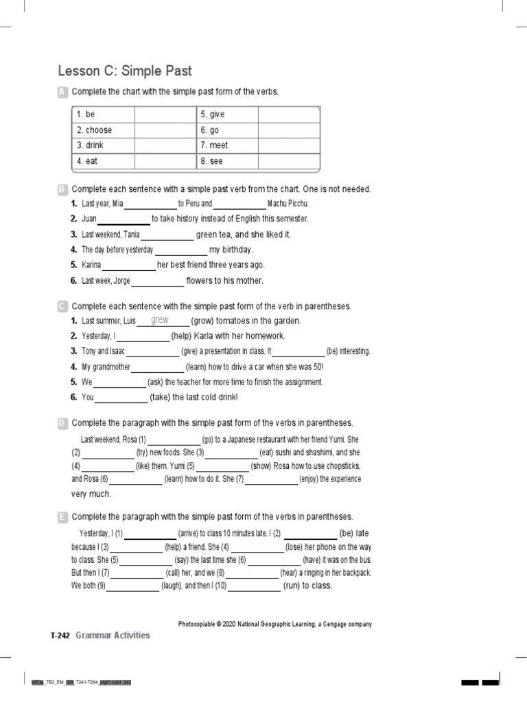 Lesson C: Simple Past | PDF | Language Mechanics | Linguistics