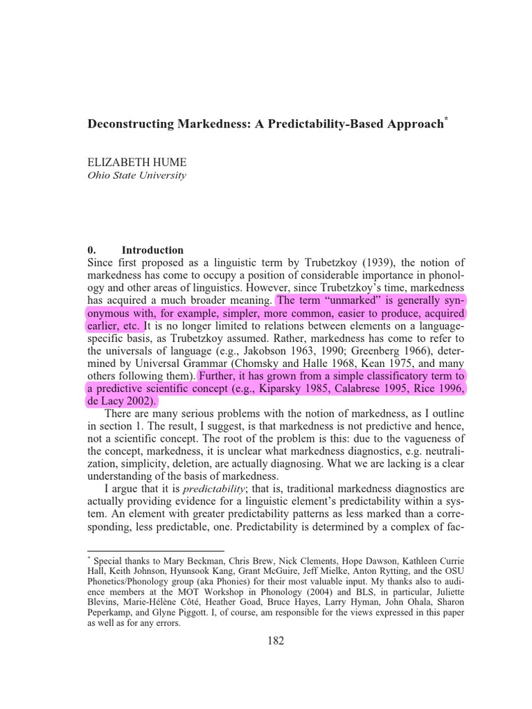 Deconstructing Markedness - A Predictability-Based Approach | PDF ...