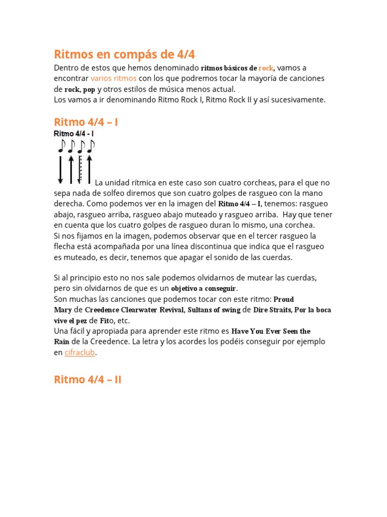 Ritmos Básicos en Compás de 4/4 | PDF | Ritmo | Acorde (Música)