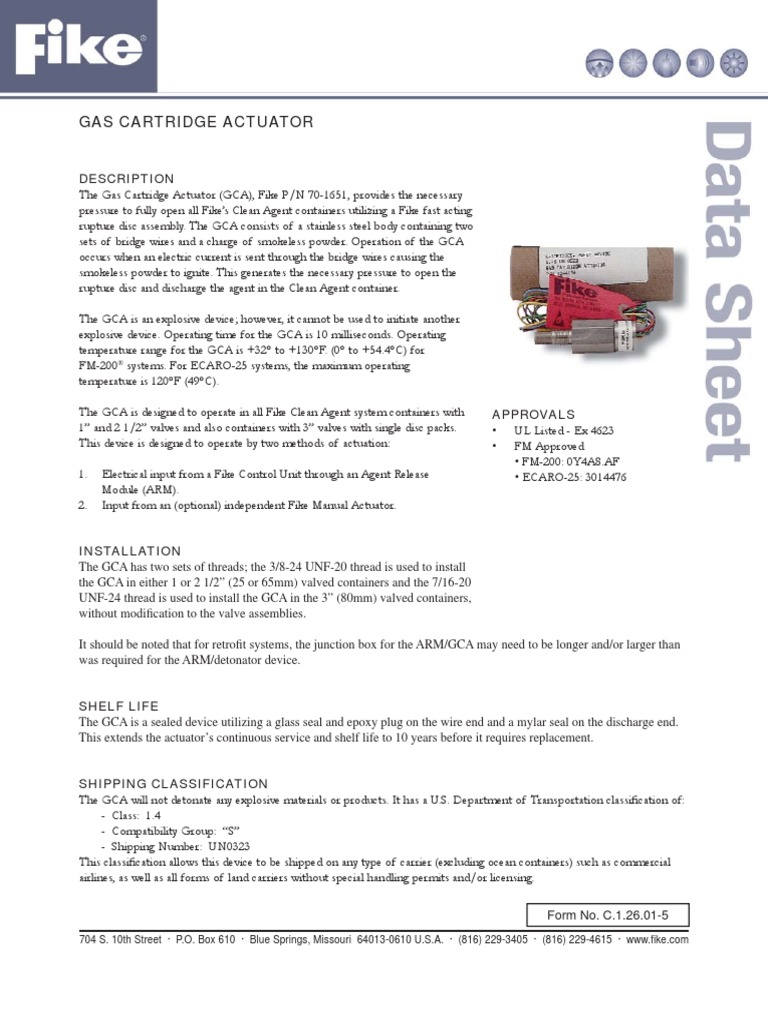 Gas Cartridge Actuator C.1.26.015 PDF Valve Manufactured Goods