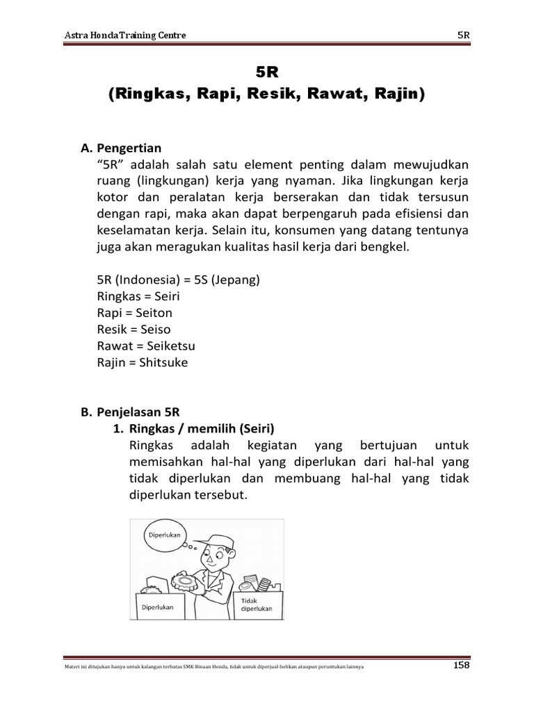 5R (Ringkas, Rapi, Resik, Rawat, Rajin) : A. Pengertian | PDF
