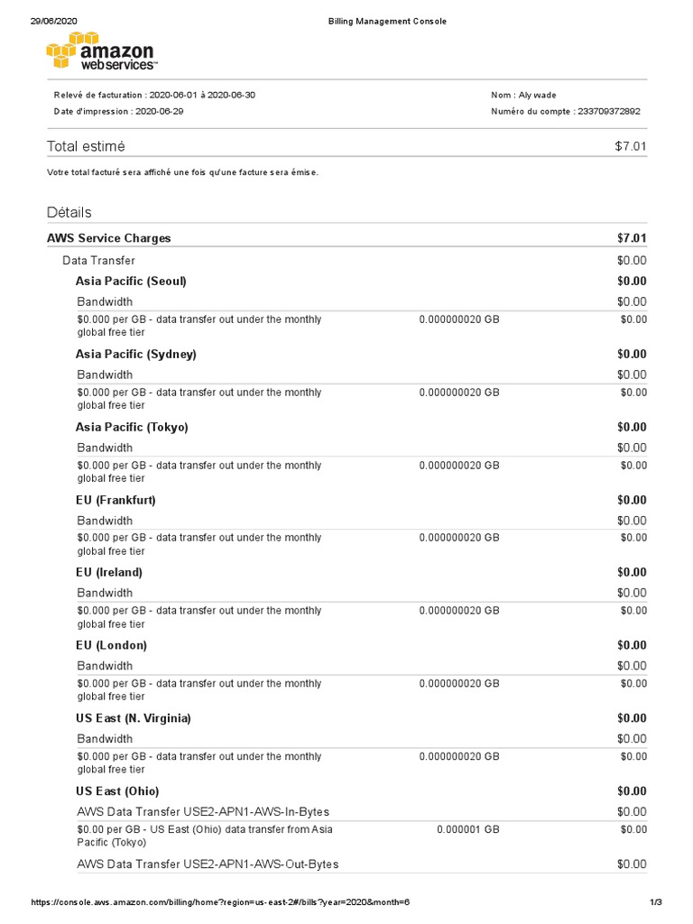 AWS Billing Statement - June 2020 | PDF | Digital Technology | Cyberspace