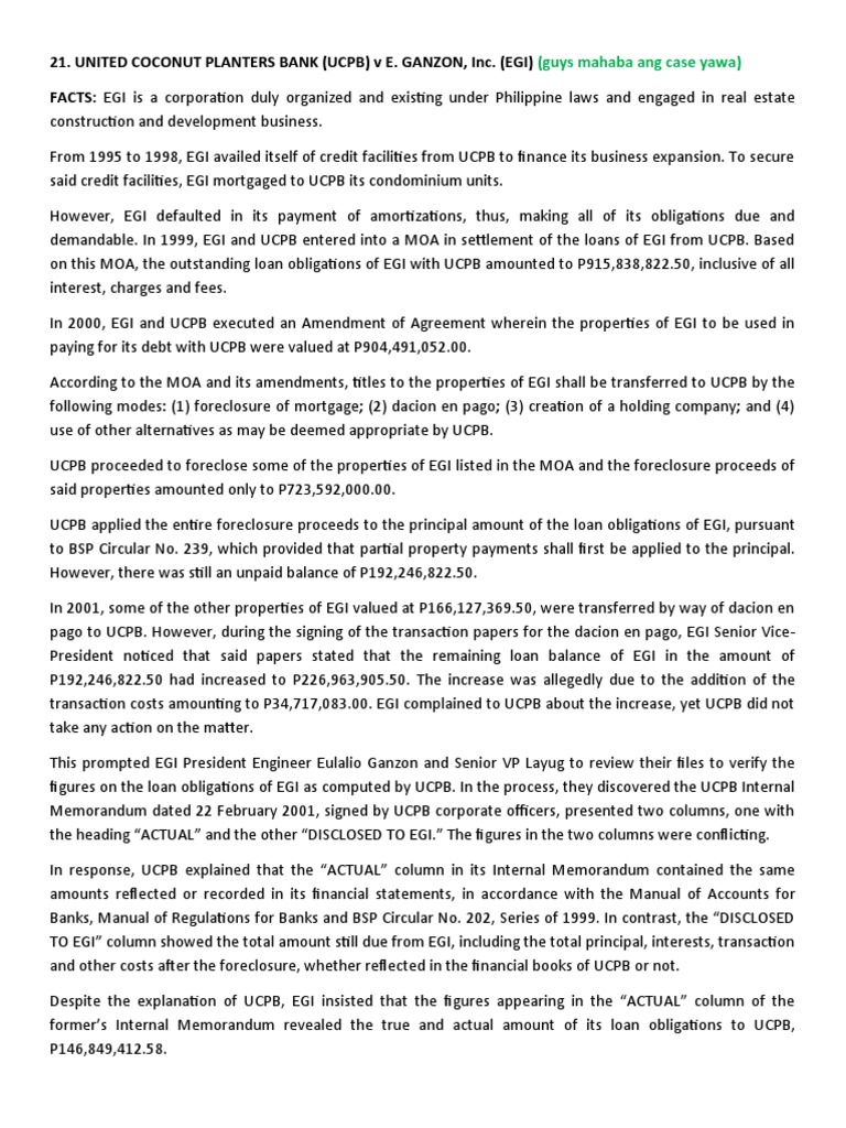 United Coconut Planters Bank V Ganzon PDF Foreclosure Appeal
