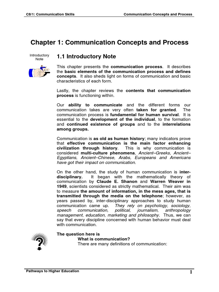 Chapter 1: Communication Concepts and Process: 1.1 Introductory Note ...