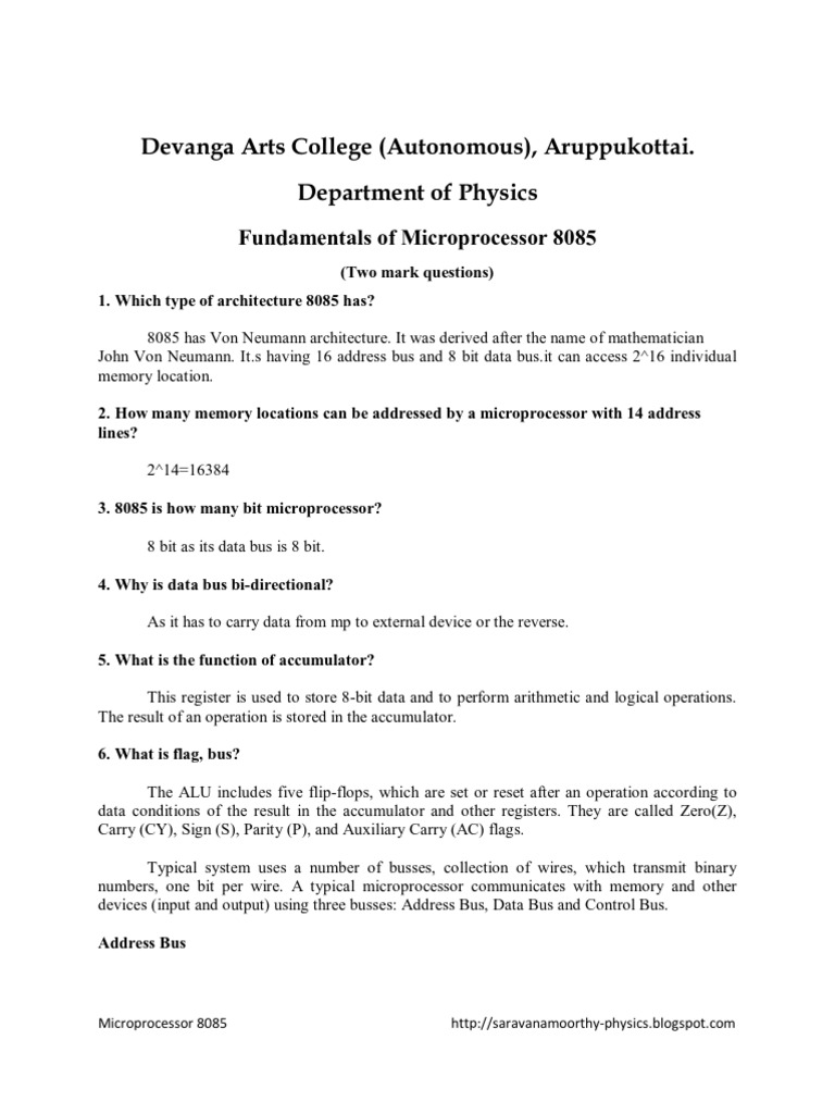 Microprocessor 8085 - Two Mark Questions | PDF | Central Processing ...