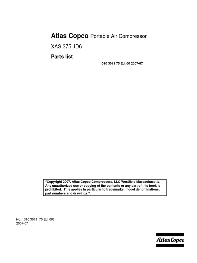 Lista de Partes XAS 375 PDF Washer (Hardware) Screw