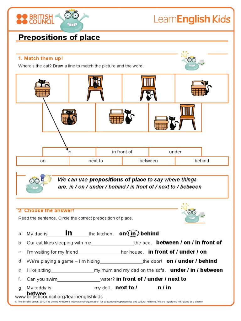 Prepositions of Place: 1. Match Them Up! | PDF | Language Arts ...