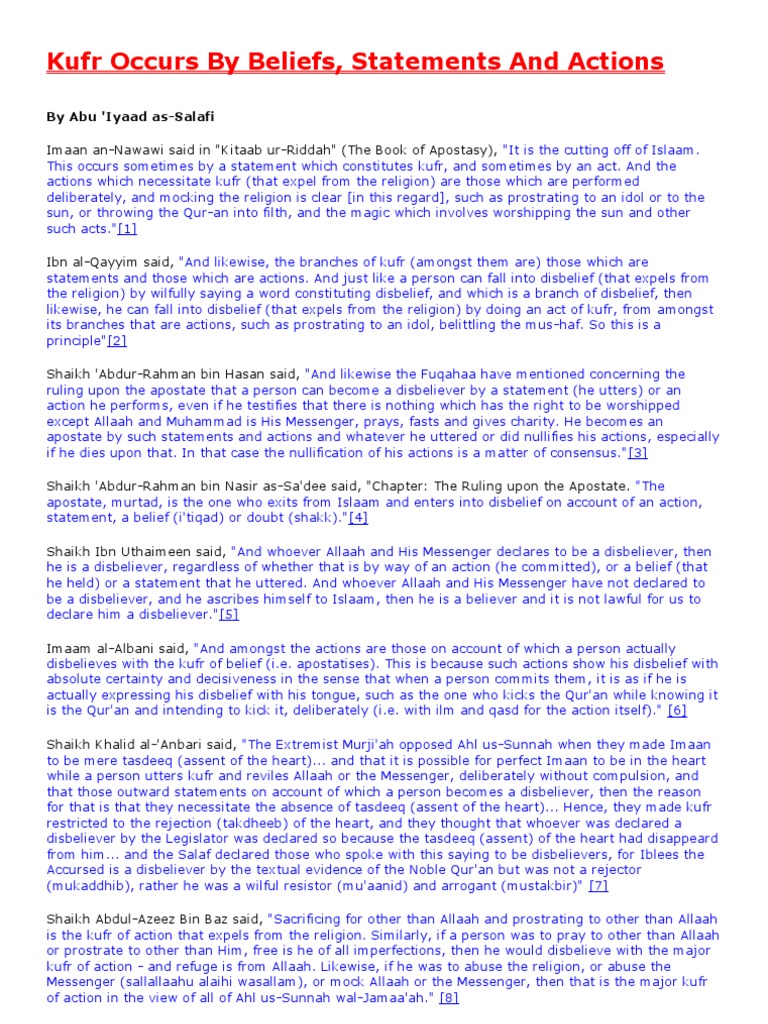 Understanding Kufr: Beliefs and Actions | PDF | Kafir | Monotheism