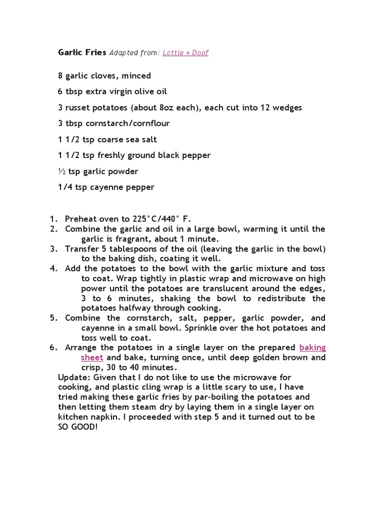 Garlic Fries: Adapted From | PDF | French Fries | Garlic