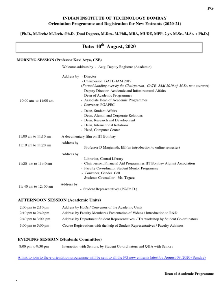 Orientation Registration Pg New Entrants 2020 21 Pdf Educational