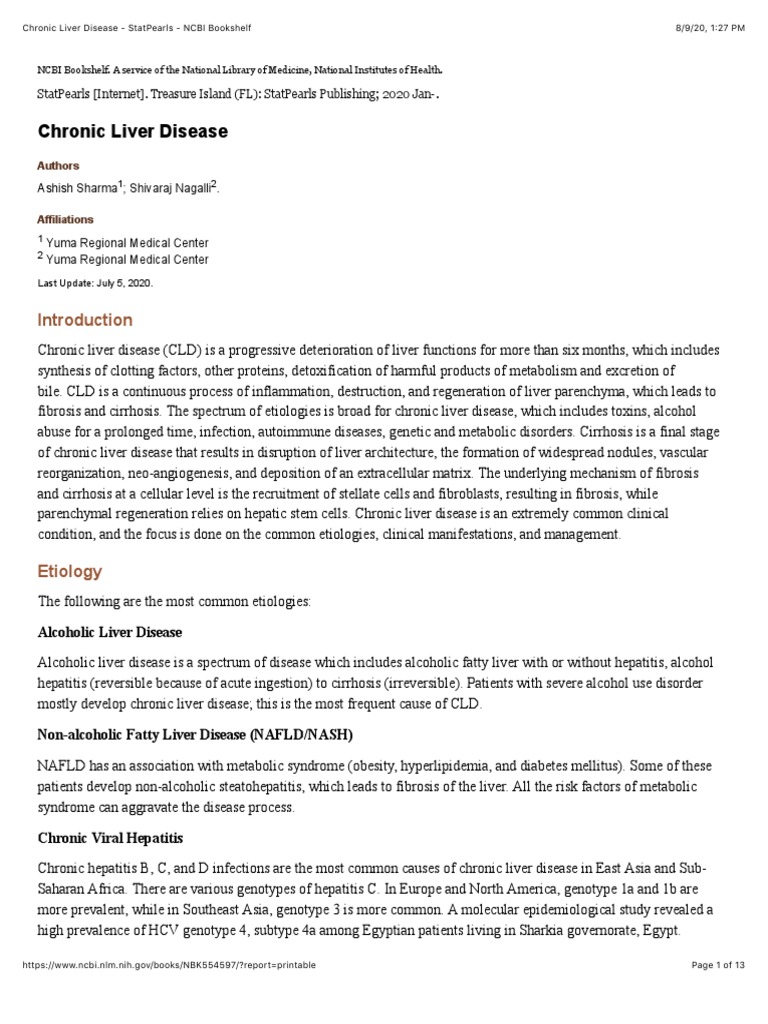 Chronic Liver Disease - StatPearls - NCBI Bookshelf PDF | PDF ...