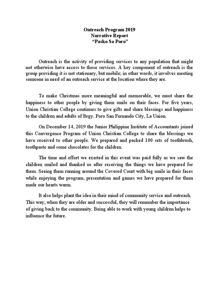 2019 Pasko Sa Poro Outreach Report | PDF | Career & Growth | Wellness