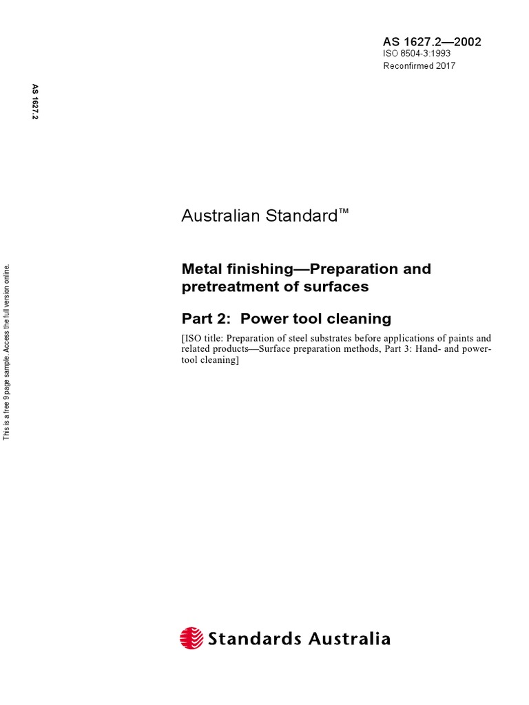 Australian Standard Metal FinishingPreparation and Pretreatment of Surfaces Part 2 Power Tool