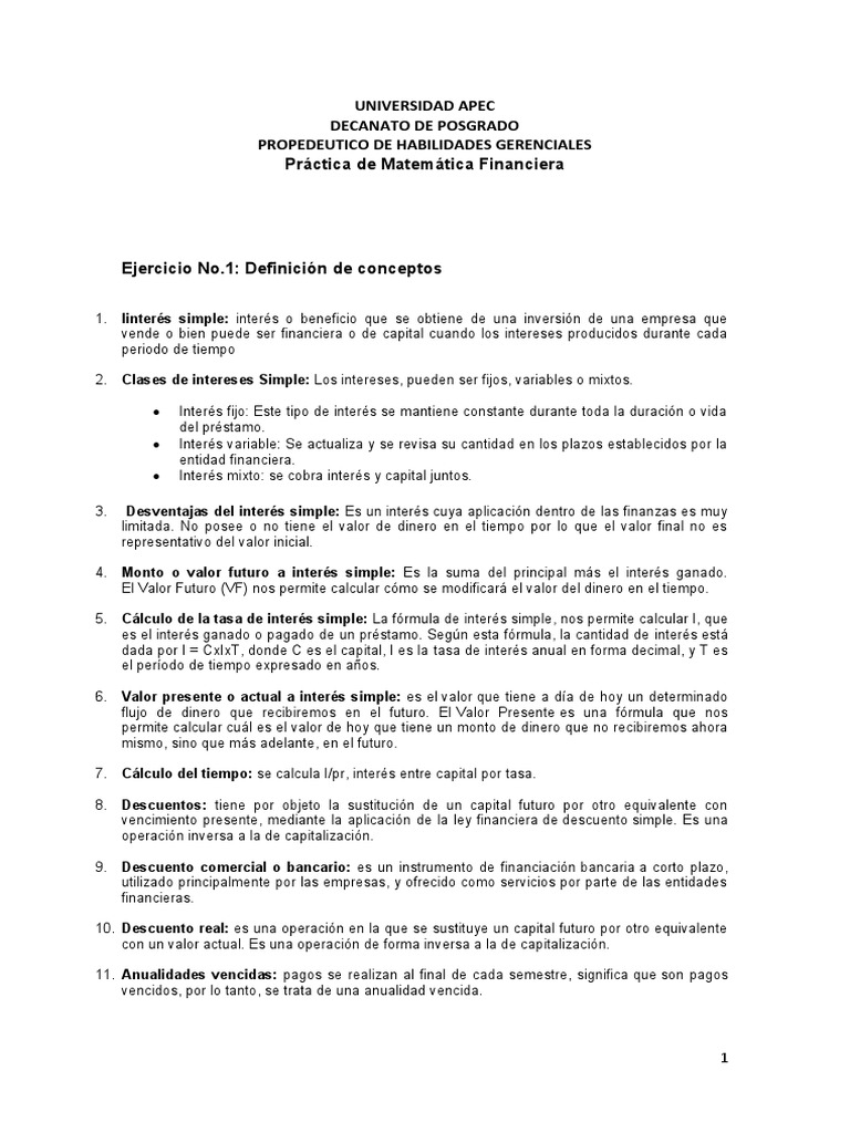 Conceptos Clave de Matemática Financiera | PDF | Interés | Finanzas ...